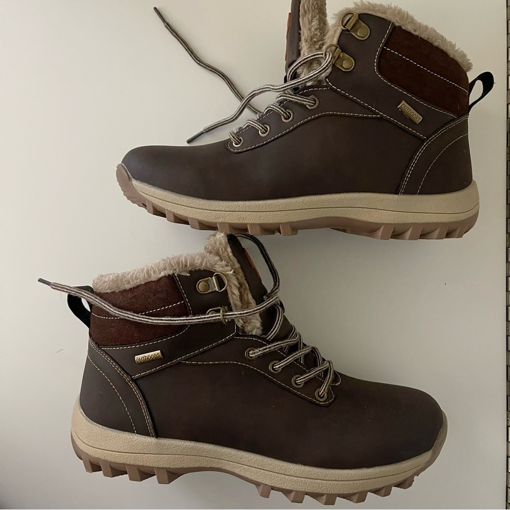 Quatchi Faux Fur Trim Lined Lace Up Winter Boots Brown Size 41 (9.5 - 10) - Picture 5 of 14